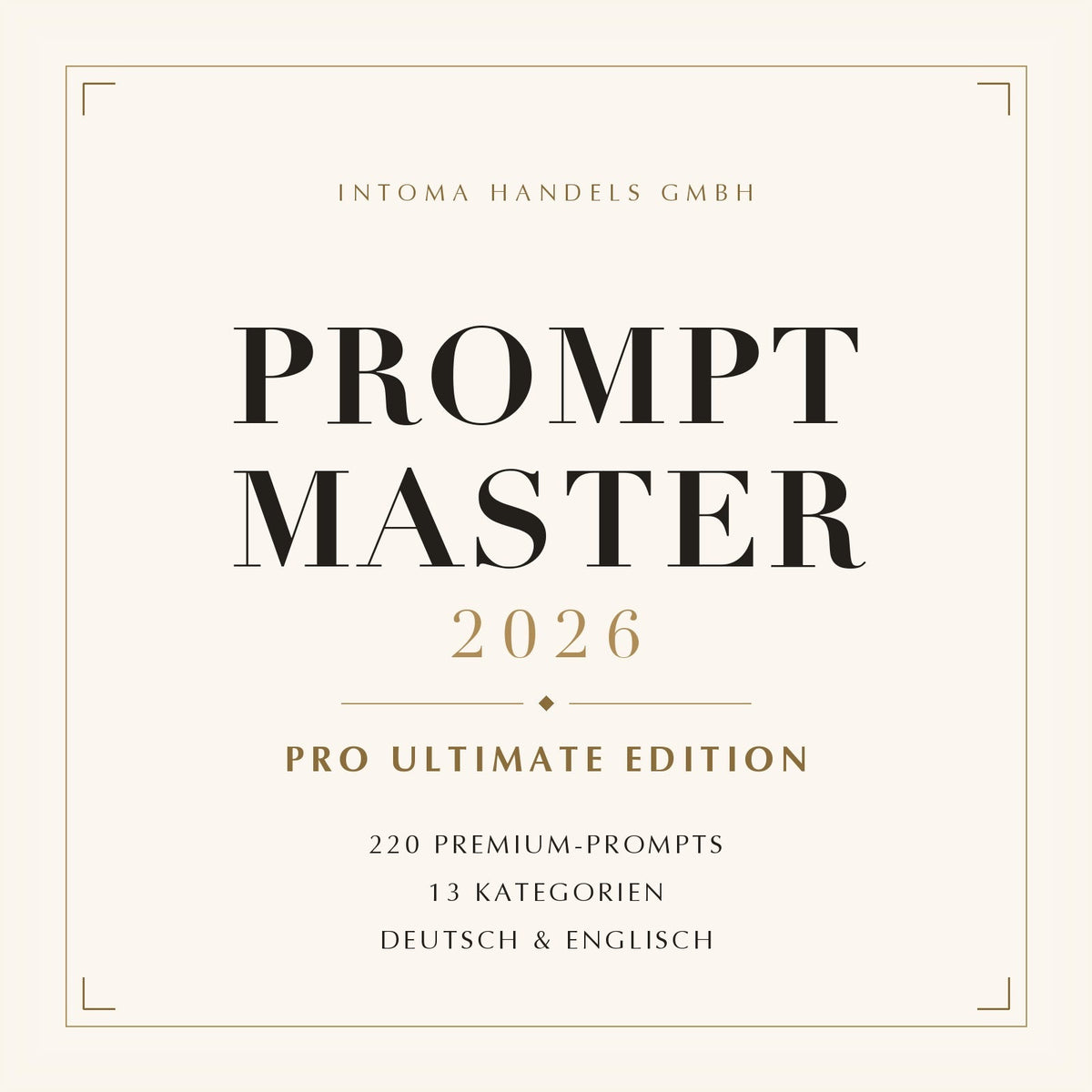 PromptMaster 2026 PRO Ultimate Edition – Cover mit 220 Premium-Prompts in 13 Kategorien, Deutsch und Englisch