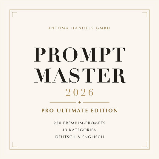 PromptMaster 2026 PRO Ultimate Edition – Cover mit 220 Premium-Prompts in 13 Kategorien, Deutsch und Englisch